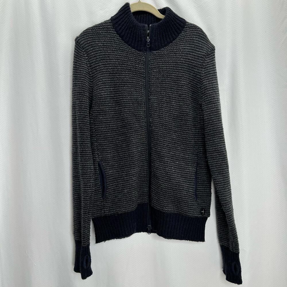 Relwen woman’s blue cardigan wool alpaca zip up large